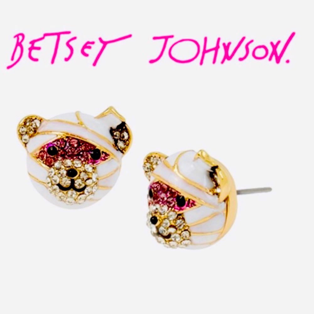 New Betsey Johnson Mummy Bear Stud Earrings